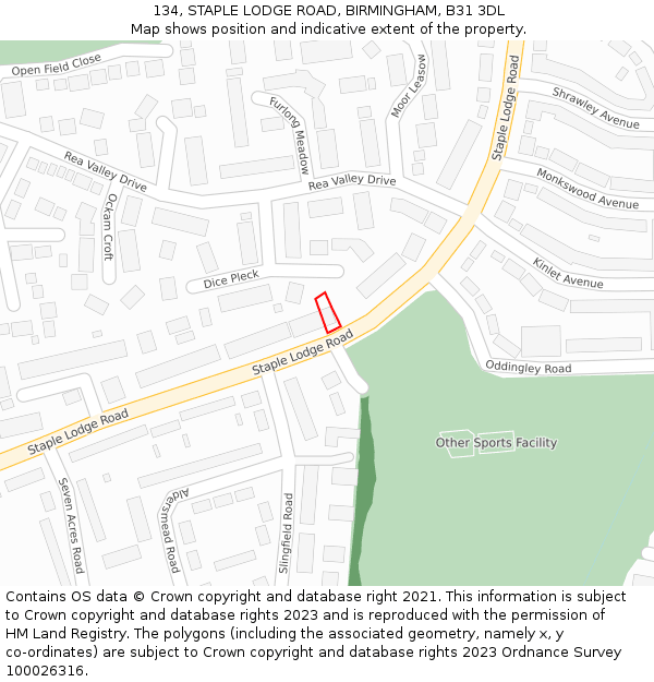 134, STAPLE LODGE ROAD, BIRMINGHAM, B31 3DL: Location map and indicative extent of plot