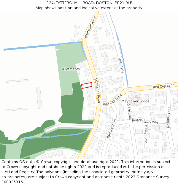 134, TATTERSHALL ROAD, BOSTON, PE21 9LR: Location map and indicative extent of plot