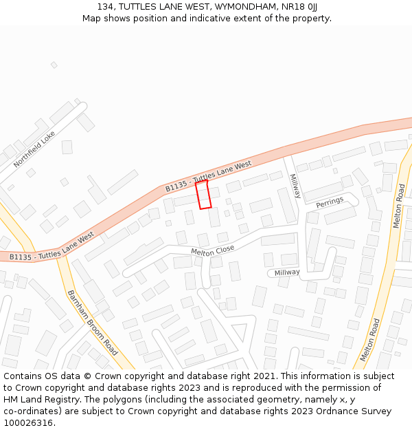 134, TUTTLES LANE WEST, WYMONDHAM, NR18 0JJ: Location map and indicative extent of plot