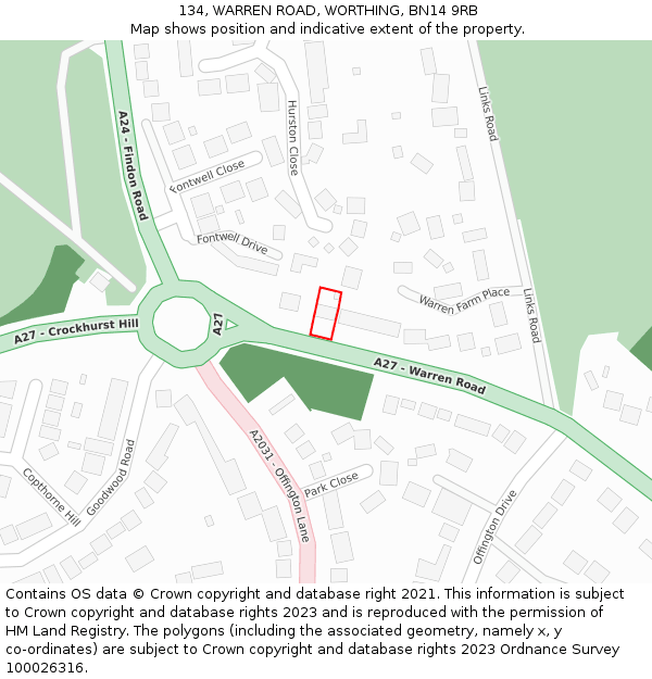 134, WARREN ROAD, WORTHING, BN14 9RB: Location map and indicative extent of plot