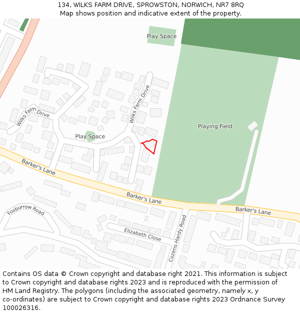 134, WILKS FARM DRIVE, SPROWSTON, NORWICH, NR7 8RQ: Location map and indicative extent of plot