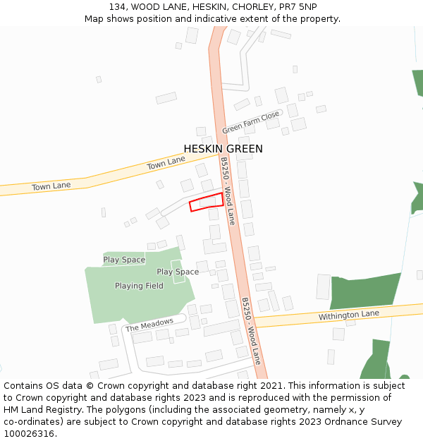 134, WOOD LANE, HESKIN, CHORLEY, PR7 5NP: Location map and indicative extent of plot