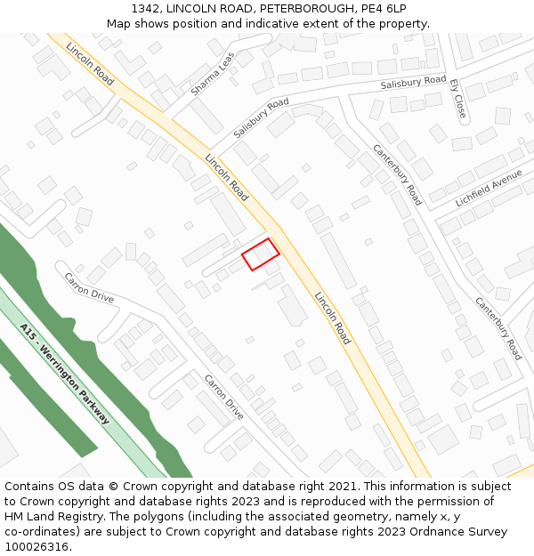 1342, LINCOLN ROAD, PETERBOROUGH, PE4 6LP: Location map and indicative extent of plot