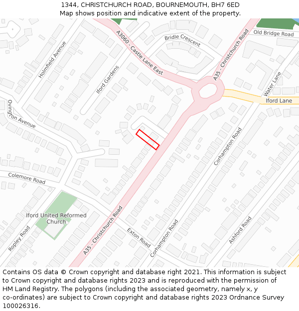 1344, CHRISTCHURCH ROAD, BOURNEMOUTH, BH7 6ED: Location map and indicative extent of plot