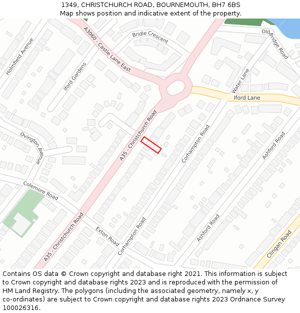 1349, CHRISTCHURCH ROAD, BOURNEMOUTH, BH7 6BS: Location map and indicative extent of plot