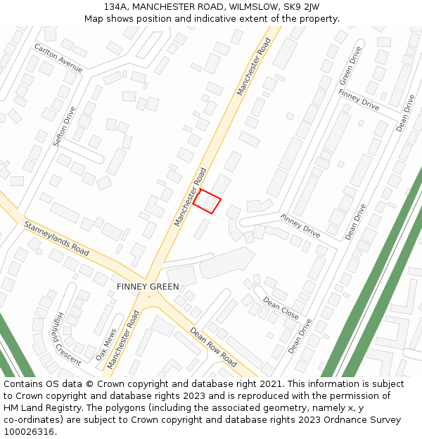 134A, MANCHESTER ROAD, WILMSLOW, SK9 2JW: Location map and indicative extent of plot