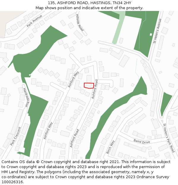 135, ASHFORD ROAD, HASTINGS, TN34 2HY: Location map and indicative extent of plot
