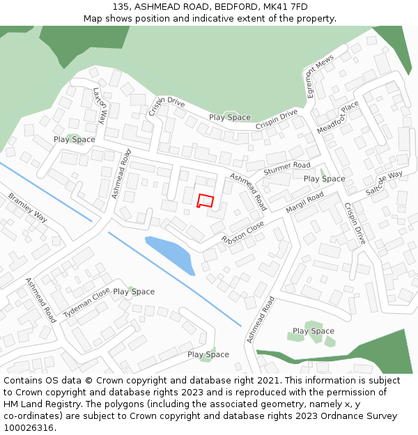135, ASHMEAD ROAD, BEDFORD, MK41 7FD: Location map and indicative extent of plot