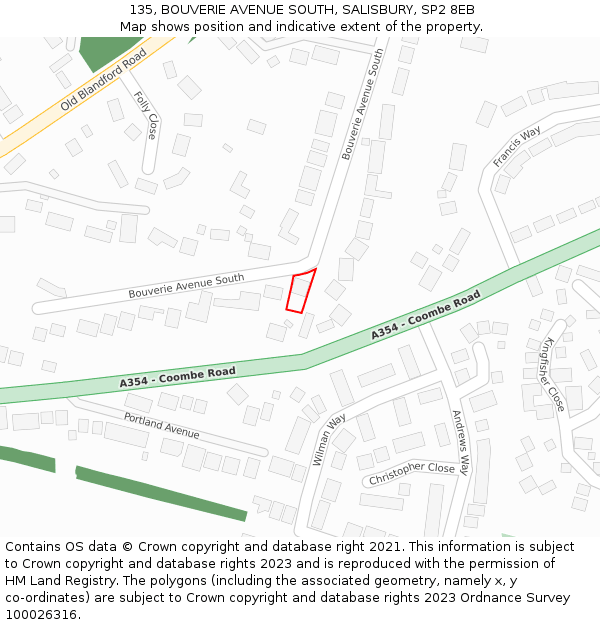 135, BOUVERIE AVENUE SOUTH, SALISBURY, SP2 8EB: Location map and indicative extent of plot