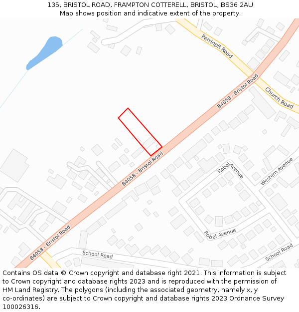 135, BRISTOL ROAD, FRAMPTON COTTERELL, BRISTOL, BS36 2AU: Location map and indicative extent of plot