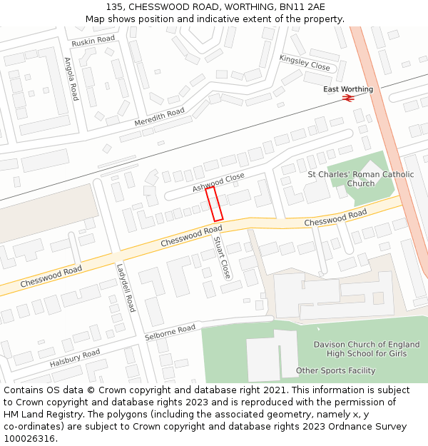 135, CHESSWOOD ROAD, WORTHING, BN11 2AE: Location map and indicative extent of plot