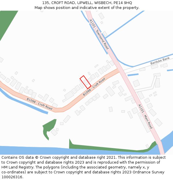 135, CROFT ROAD, UPWELL, WISBECH, PE14 9HQ: Location map and indicative extent of plot