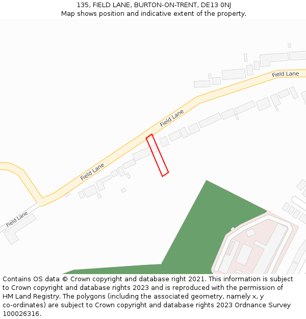 135, FIELD LANE, BURTON-ON-TRENT, DE13 0NJ: Location map and indicative extent of plot