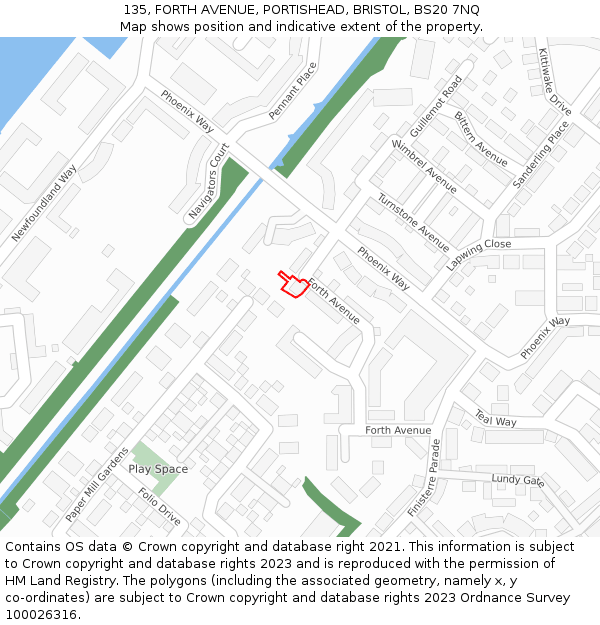 135, FORTH AVENUE, PORTISHEAD, BRISTOL, BS20 7NQ: Location map and indicative extent of plot