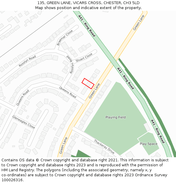 135, GREEN LANE, VICARS CROSS, CHESTER, CH3 5LD: Location map and indicative extent of plot