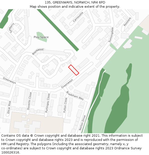 135, GREENWAYS, NORWICH, NR4 6PD: Location map and indicative extent of plot