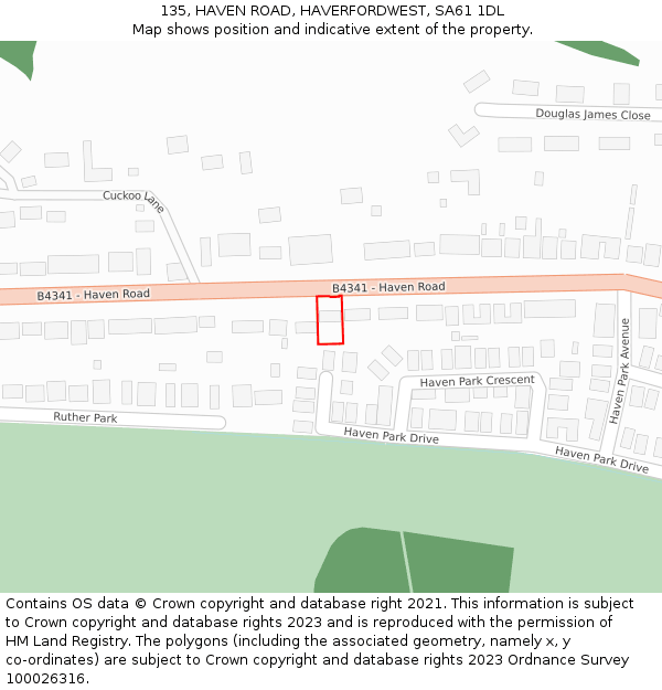 135, HAVEN ROAD, HAVERFORDWEST, SA61 1DL: Location map and indicative extent of plot