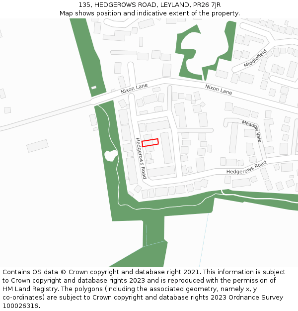 135, HEDGEROWS ROAD, LEYLAND, PR26 7JR: Location map and indicative extent of plot