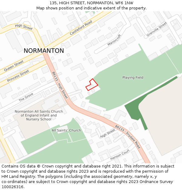135, HIGH STREET, NORMANTON, WF6 1NW: Location map and indicative extent of plot