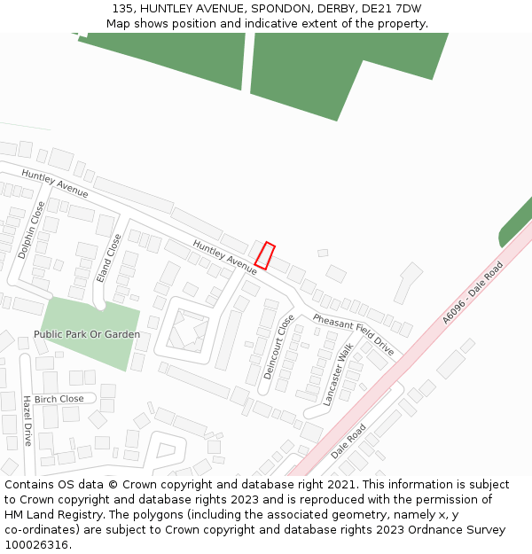 135, HUNTLEY AVENUE, SPONDON, DERBY, DE21 7DW: Location map and indicative extent of plot