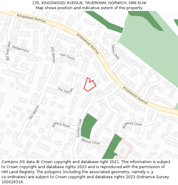 135, KINGSWOOD AVENUE, TAVERHAM, NORWICH, NR8 6UW: Location map and indicative extent of plot