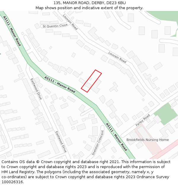 135, MANOR ROAD, DERBY, DE23 6BU: Location map and indicative extent of plot
