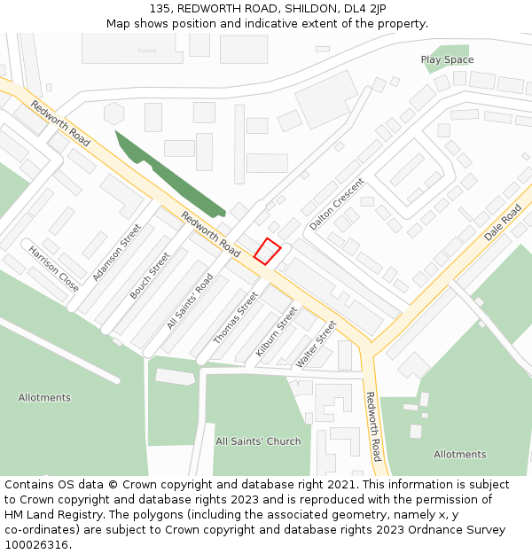 135, REDWORTH ROAD, SHILDON, DL4 2JP: Location map and indicative extent of plot