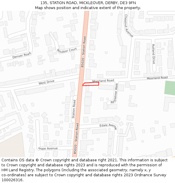 135, STATION ROAD, MICKLEOVER, DERBY, DE3 9FN: Location map and indicative extent of plot