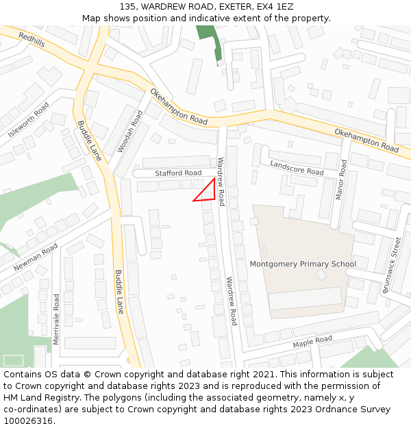 135, WARDREW ROAD, EXETER, EX4 1EZ: Location map and indicative extent of plot