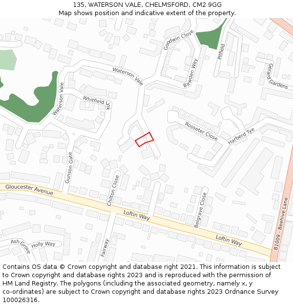 135, WATERSON VALE, CHELMSFORD, CM2 9GG: Location map and indicative extent of plot