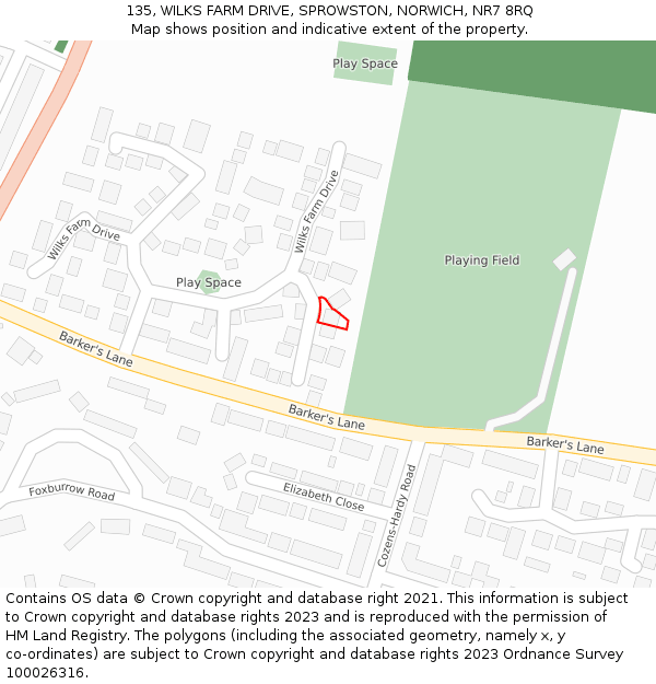 135, WILKS FARM DRIVE, SPROWSTON, NORWICH, NR7 8RQ: Location map and indicative extent of plot