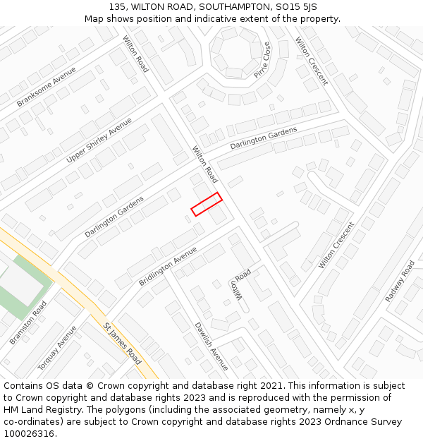 135, WILTON ROAD, SOUTHAMPTON, SO15 5JS: Location map and indicative extent of plot