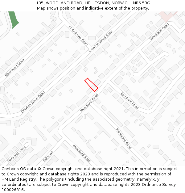 135, WOODLAND ROAD, HELLESDON, NORWICH, NR6 5RG: Location map and indicative extent of plot