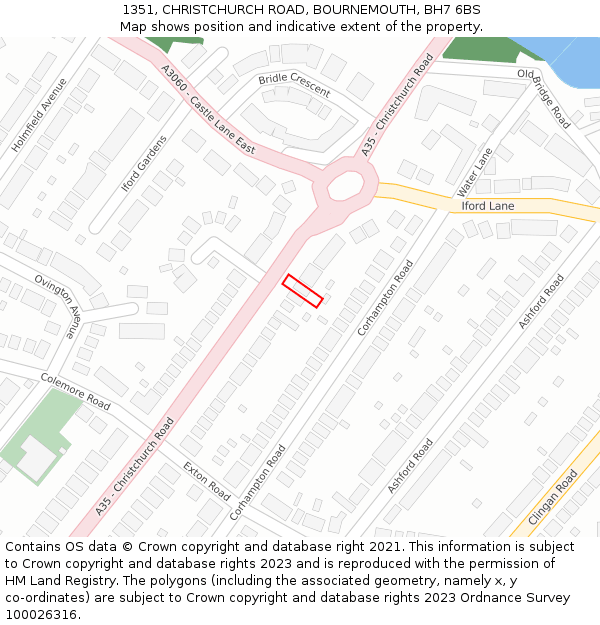 1351, CHRISTCHURCH ROAD, BOURNEMOUTH, BH7 6BS: Location map and indicative extent of plot
