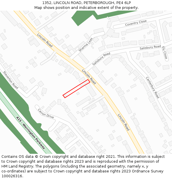 1352, LINCOLN ROAD, PETERBOROUGH, PE4 6LP: Location map and indicative extent of plot