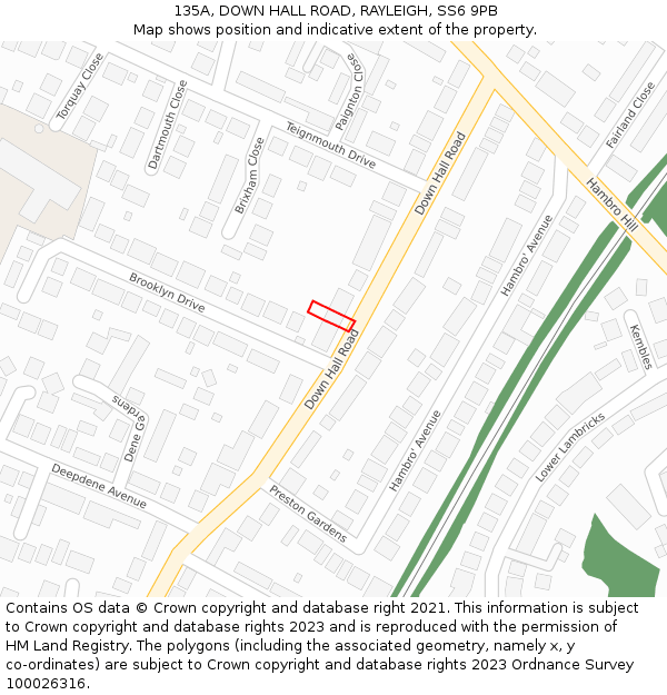 135A, DOWN HALL ROAD, RAYLEIGH, SS6 9PB: Location map and indicative extent of plot