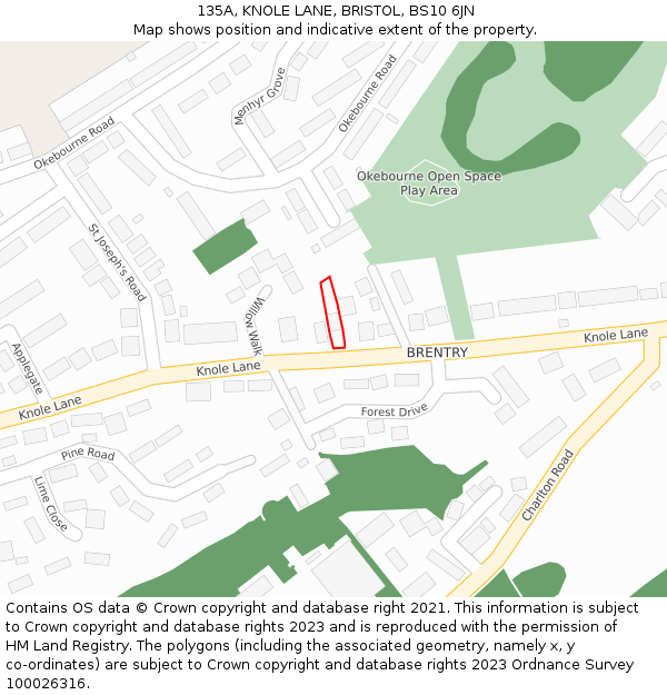 135A, KNOLE LANE, BRISTOL, BS10 6JN: Location map and indicative extent of plot