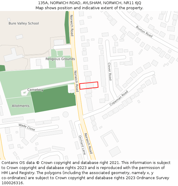135A, NORWICH ROAD, AYLSHAM, NORWICH, NR11 6JQ: Location map and indicative extent of plot