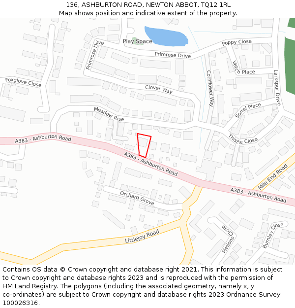 136, ASHBURTON ROAD, NEWTON ABBOT, TQ12 1RL: Location map and indicative extent of plot