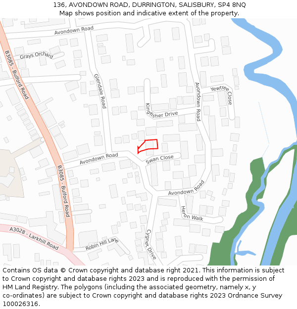 136, AVONDOWN ROAD, DURRINGTON, SALISBURY, SP4 8NQ: Location map and indicative extent of plot