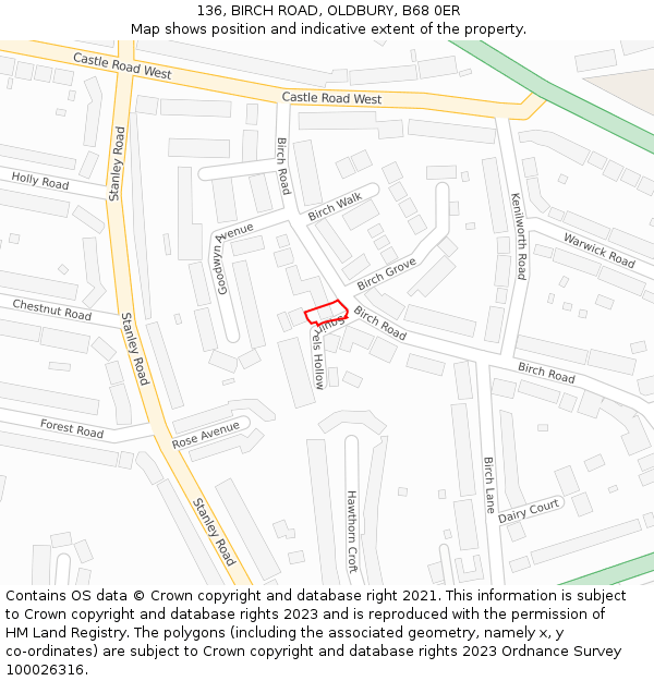 136, BIRCH ROAD, OLDBURY, B68 0ER: Location map and indicative extent of plot