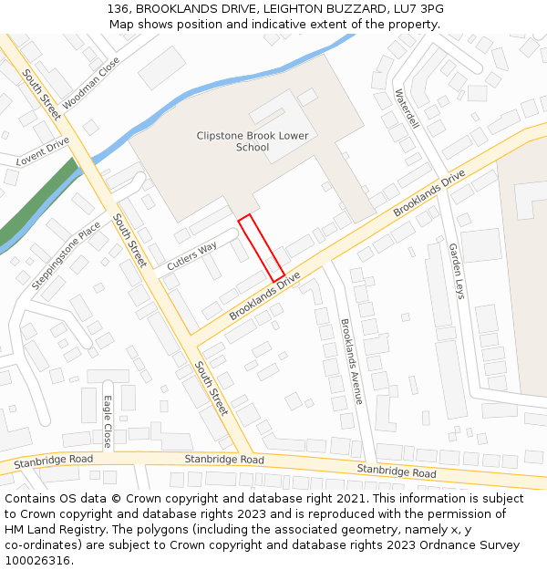 136, BROOKLANDS DRIVE, LEIGHTON BUZZARD, LU7 3PG: Location map and indicative extent of plot