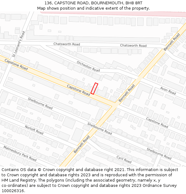 136, CAPSTONE ROAD, BOURNEMOUTH, BH8 8RT: Location map and indicative extent of plot