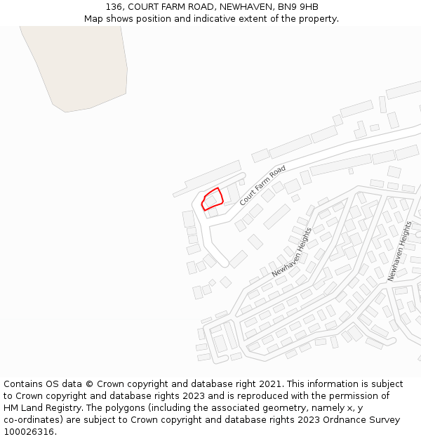 136, COURT FARM ROAD, NEWHAVEN, BN9 9HB: Location map and indicative extent of plot