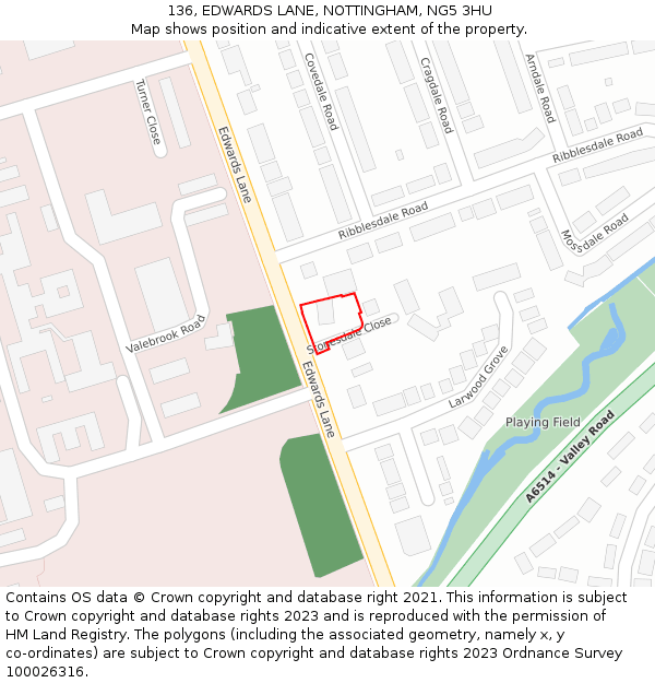 136, EDWARDS LANE, NOTTINGHAM, NG5 3HU: Location map and indicative extent of plot