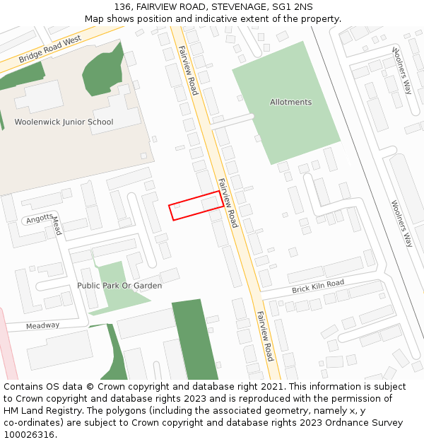 136, FAIRVIEW ROAD, STEVENAGE, SG1 2NS: Location map and indicative extent of plot