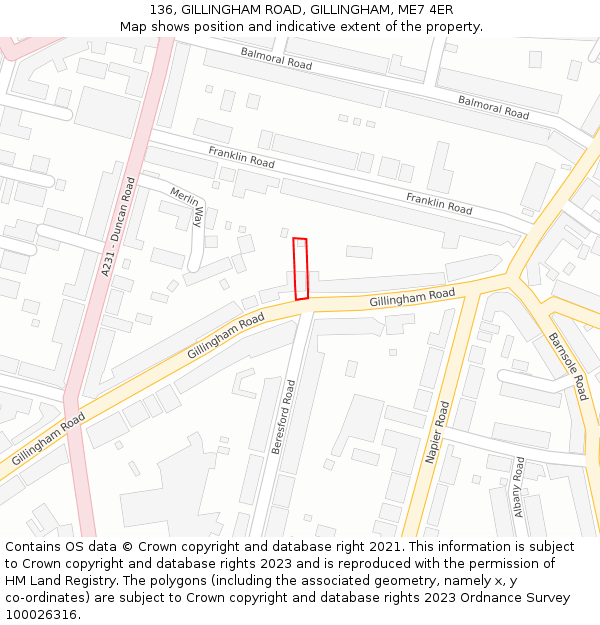 136, GILLINGHAM ROAD, GILLINGHAM, ME7 4ER: Location map and indicative extent of plot