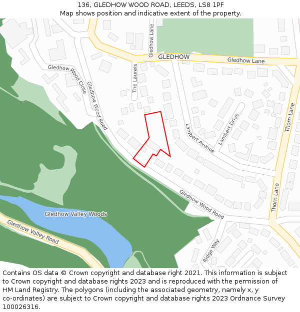 136, GLEDHOW WOOD ROAD, LEEDS, LS8 1PF: Location map and indicative extent of plot