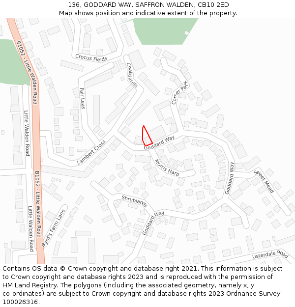 136, GODDARD WAY, SAFFRON WALDEN, CB10 2ED: Location map and indicative extent of plot