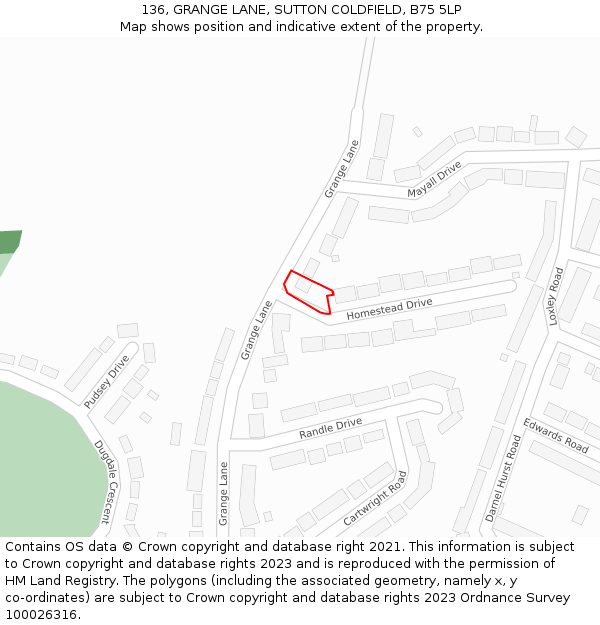 136, GRANGE LANE, SUTTON COLDFIELD, B75 5LP: Location map and indicative extent of plot